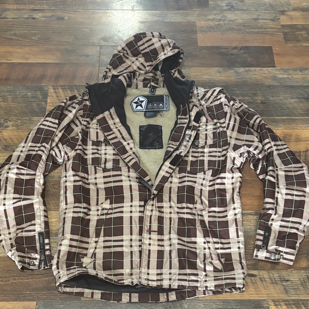 SESSIONS Brown and Cream rebellion‎ Plaid Terrain Jacket